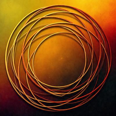 The primary subject of the image is a circle made up of multiple red and yellow rings. The circle is the main object, scene, or focus of the image. The setting or background is a colorful, abstract, and artistic design. The visual style is a combination of digital art and illustration, creating a unique and eye-catching pattern. The colors and mood of the image are vibrant and energetic, with the red and yellow rings creating a sense of warmth and dynamism.